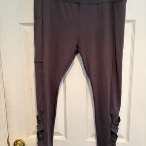 Justice Active Charcoal Gray Strappy Mesh Leggings‎ Girls 22 Plus Y2K Athleisure
